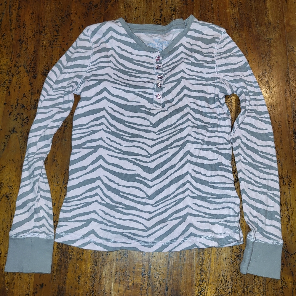 Girl's Faded Glory size 7/8 Zebra print Pink Gray thermal long sleeve shirt
